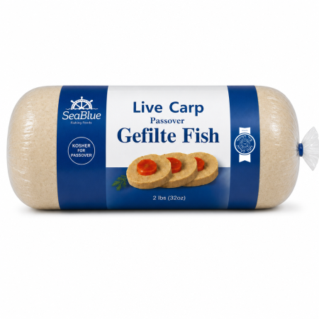 2 lb Passover Live Carp Gefilte Fish roll in SeaBlue packaging with Hisachdus seal